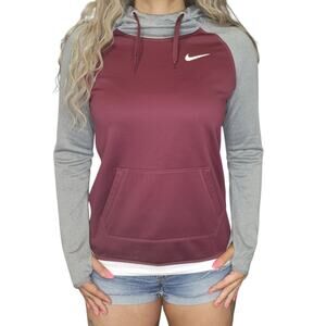 Nike Sweater Womens Small Colorblock Burgundy Gray Red Maroon Hoodie Sweatshirt